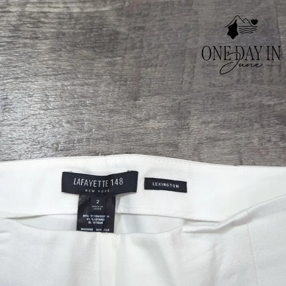 Lafayette 148 Lexington Ankle Pants White Cotton Stretch NWT $278 Size 2
